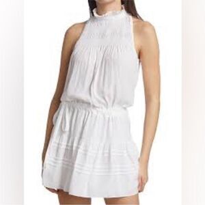 Ramy Brook Flynn White Smocked Mini Dress | Size L